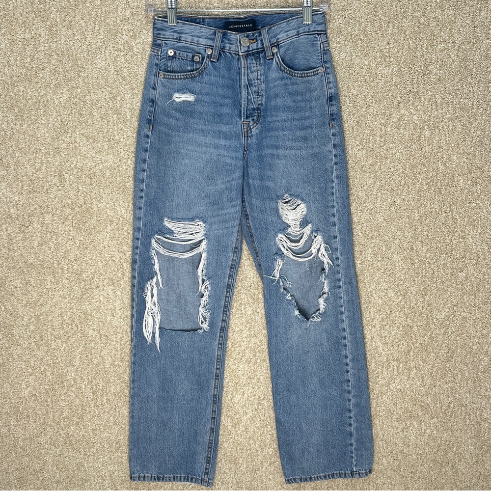 90s baggy jeans size 0 distressed multi button fly retro‎ style blue jeans teen